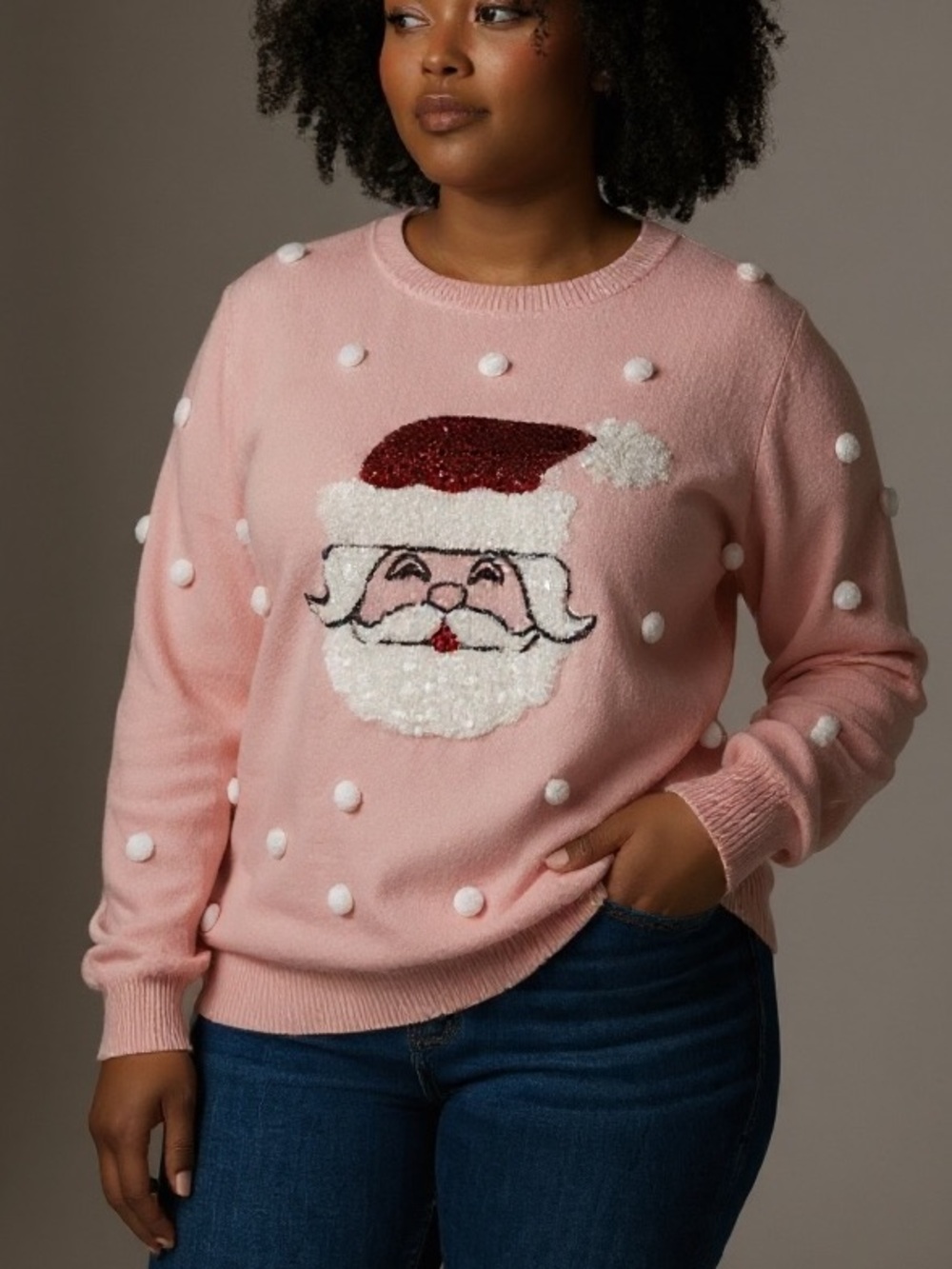 ASOS Pink Sequin Santa Pom-Pom Sweater - Women’s 16